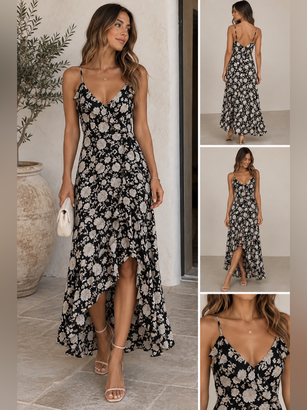 Express Black Floral High-Low Maxi Dress